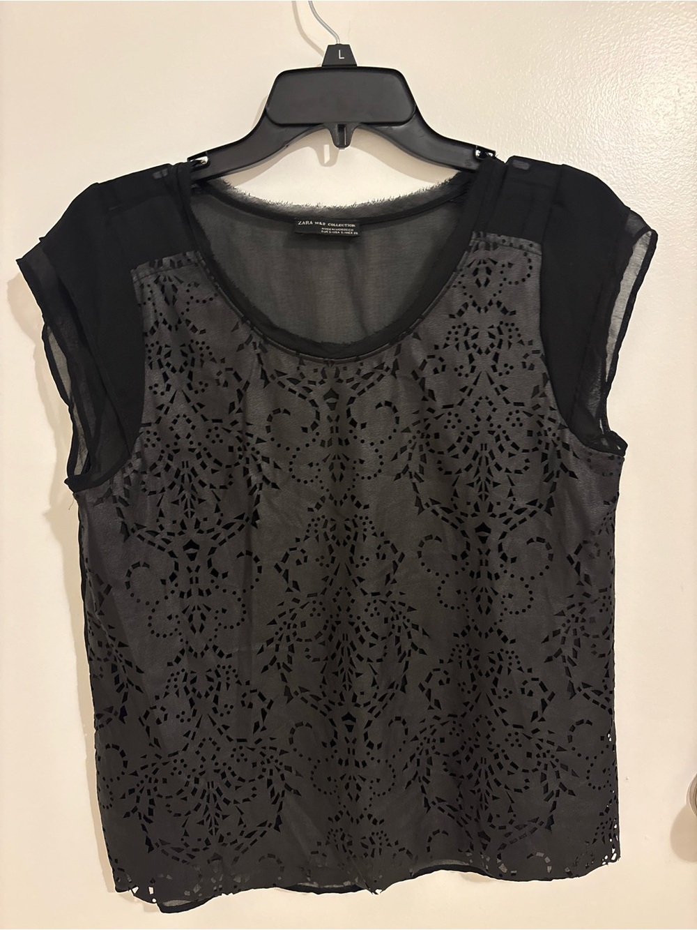 ZARA Black Sleeveless Laser-Cut Leather Top